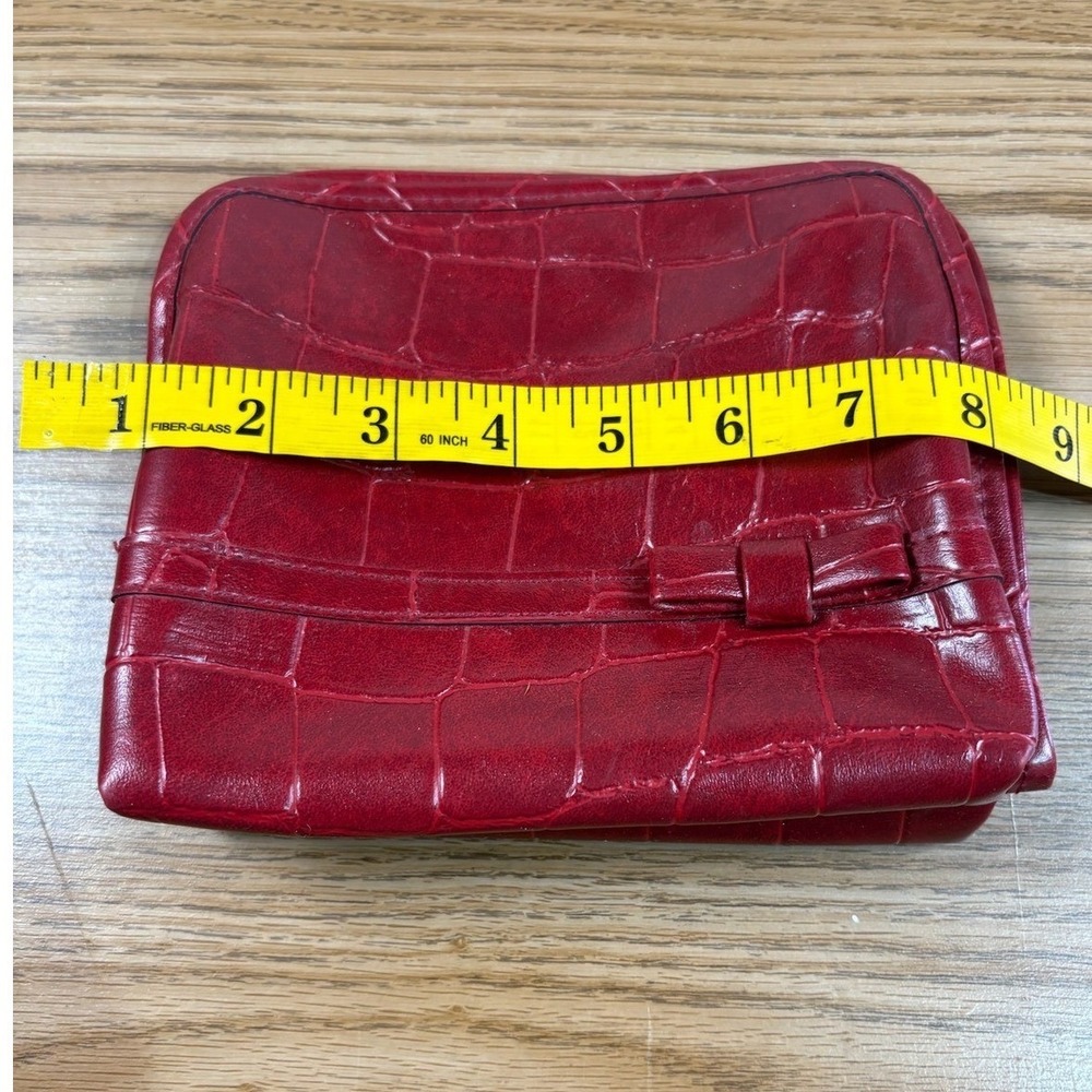 Women Toiletry Bag Red Croc‎ Embossed Faux Leather Bow Detail Travel Case - Picture 4 of 5
